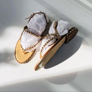 New Ash All Leather Subtle Metallic Gold Studded Strap Sandals 40/